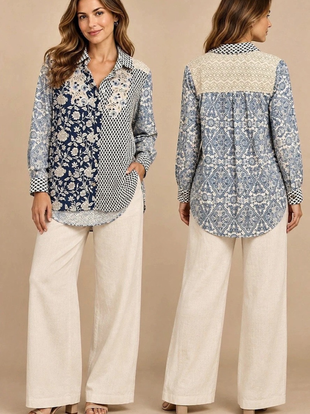 Soft Surroundings Blue & White Floral Button Down (070807) 🌼 ☀️